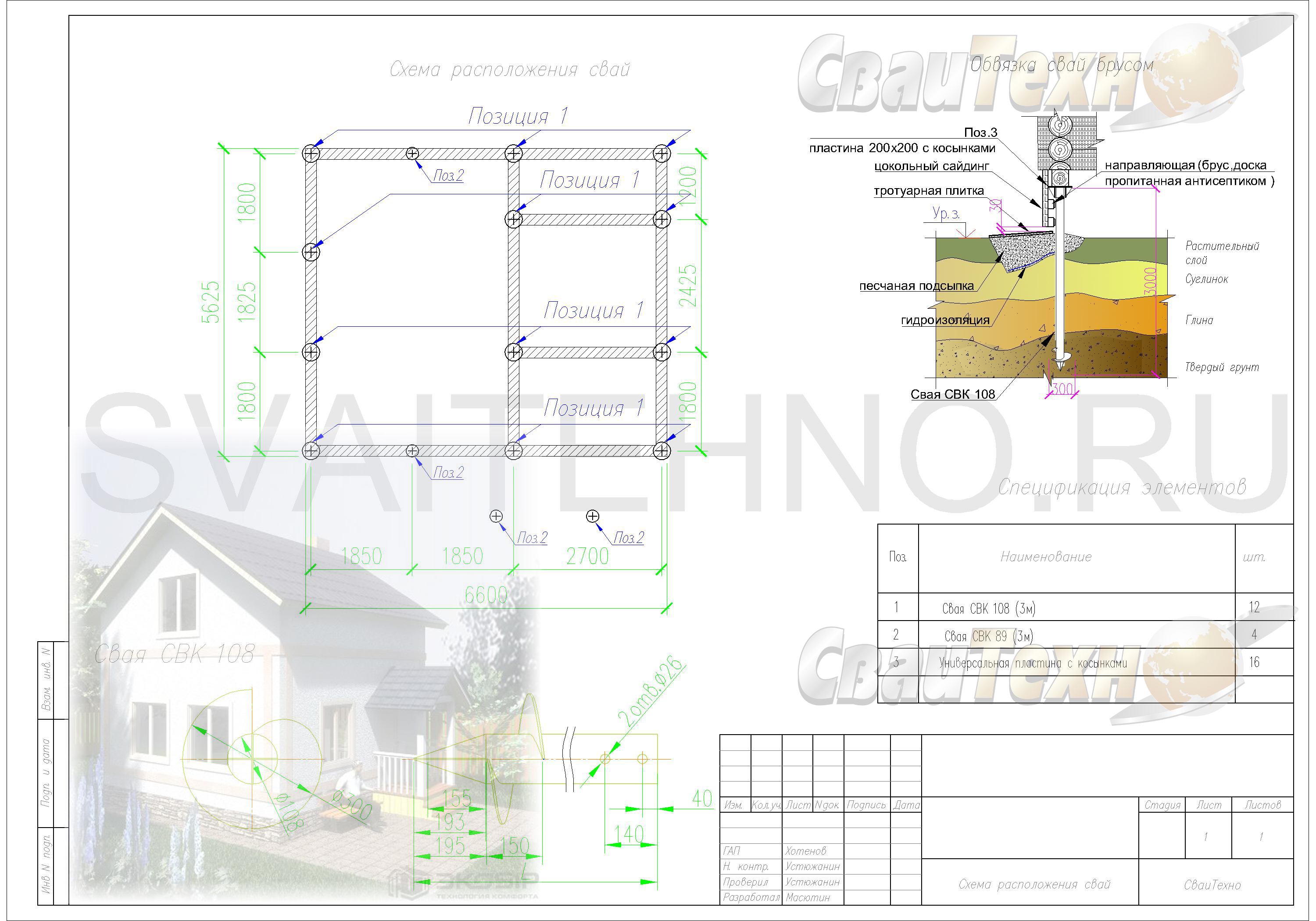 Схема расположения свай для фундамента дома из СИП панелей