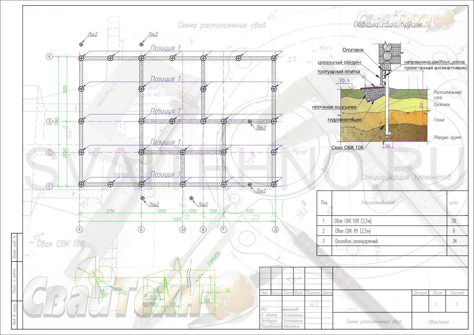 Схема расположения свай для строительства загородного дома каркасного типа