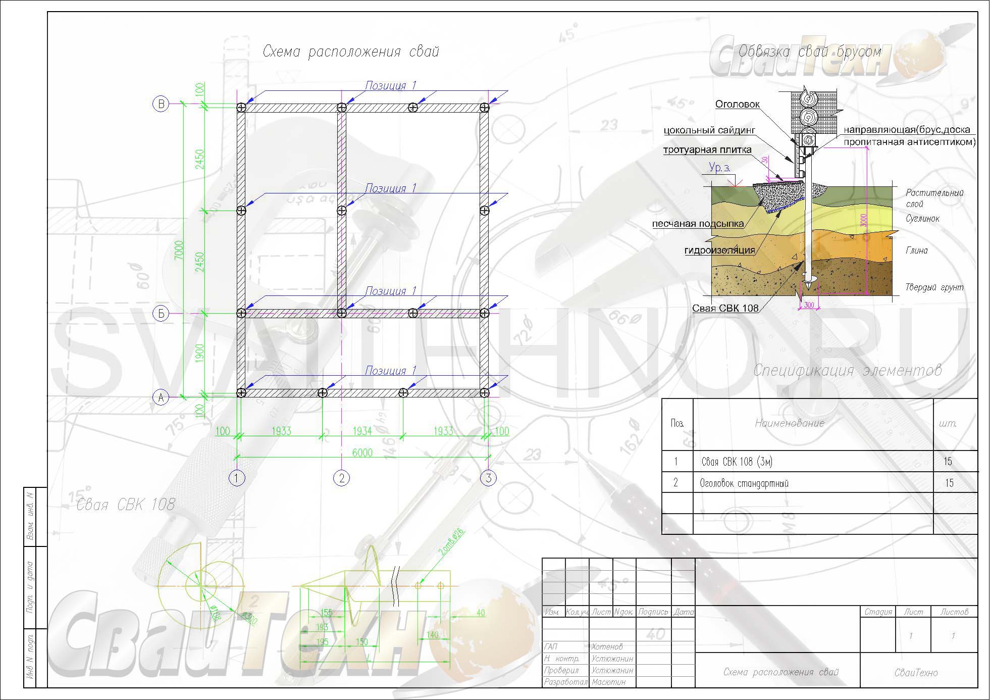 Схема расположения свай для строительства дома из бруса