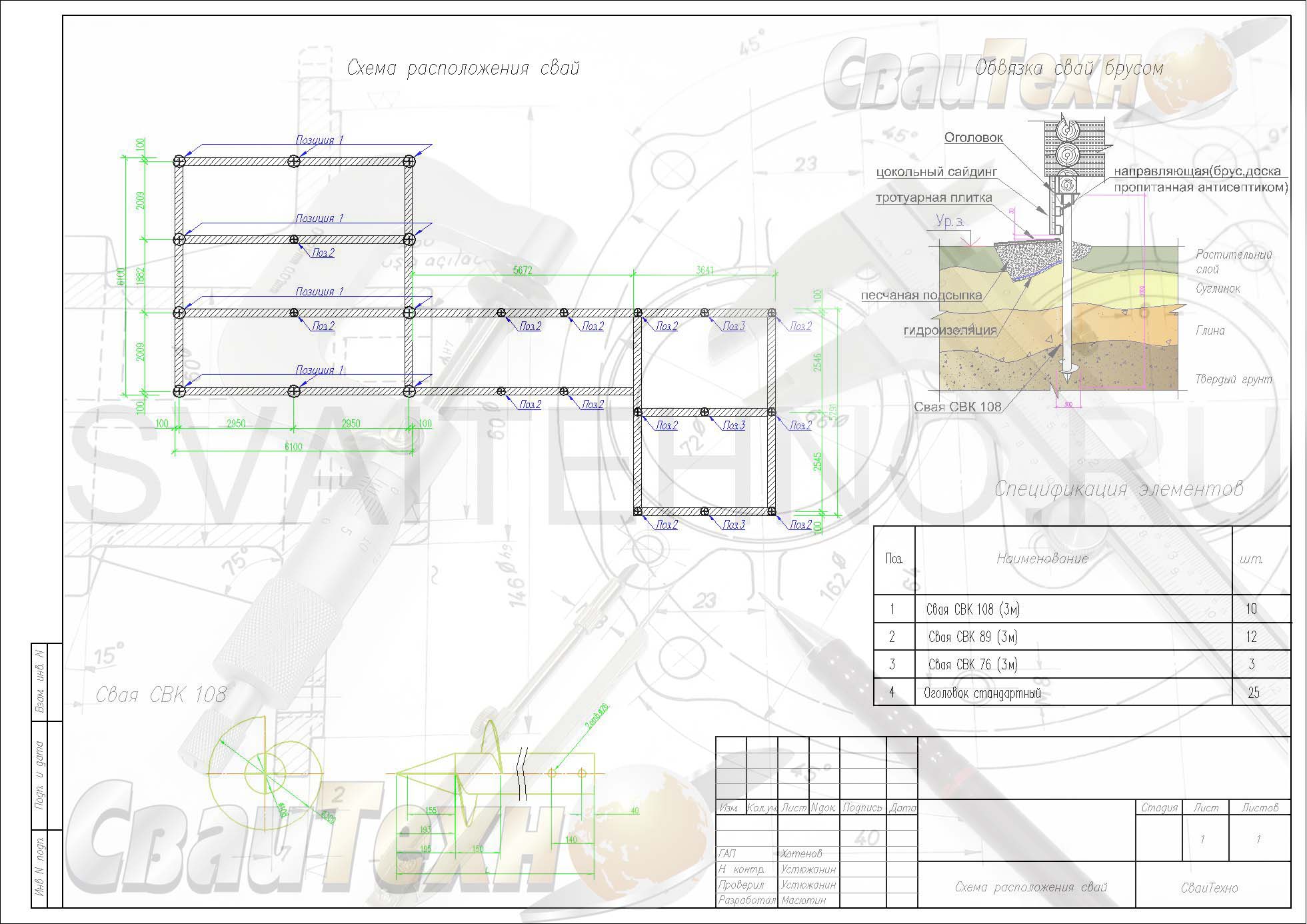 Схема расположения свай для строительства каркасного дома с пристроем