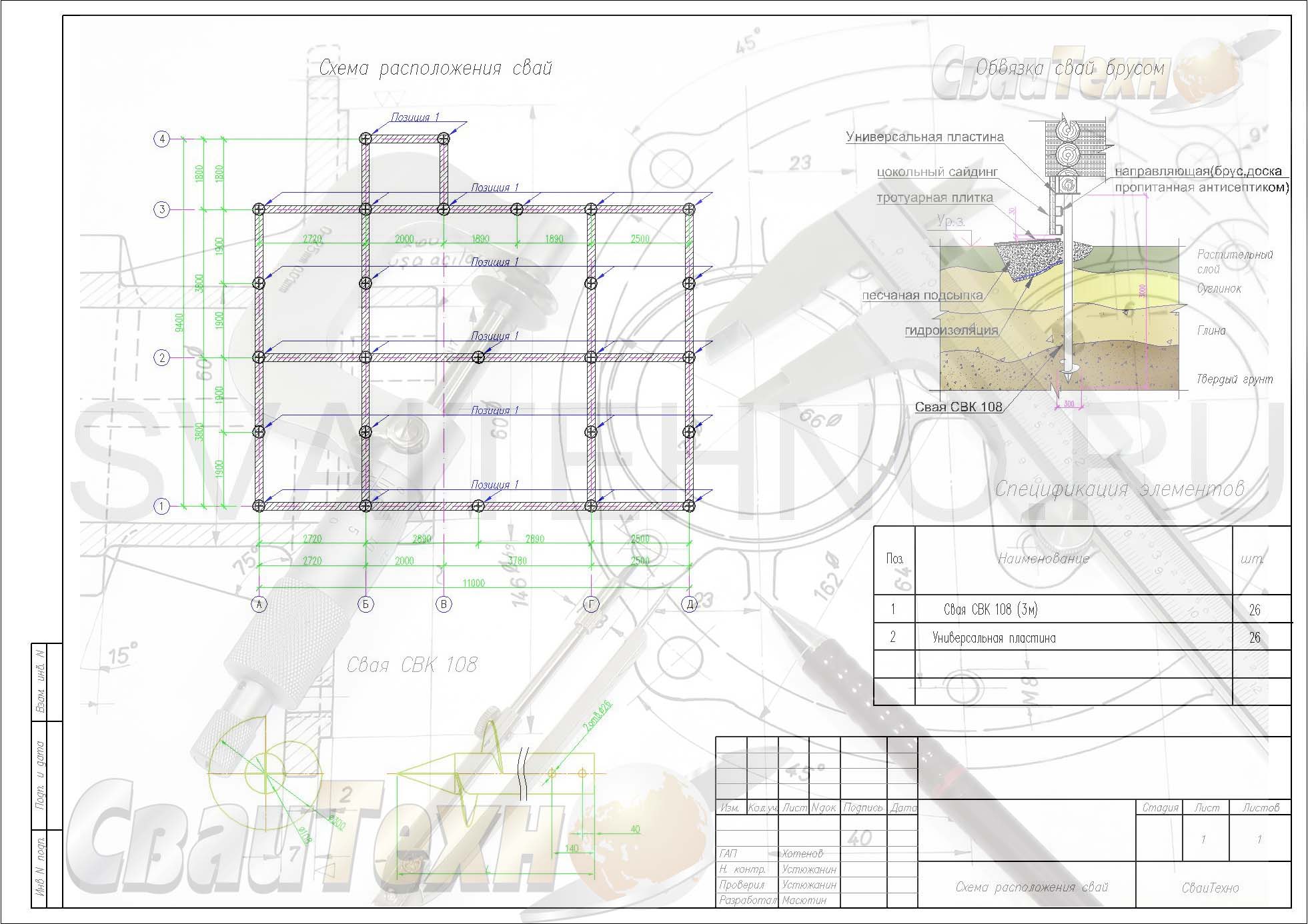 Схема расположения свай для строительства дома из оцилиндрованного бревна