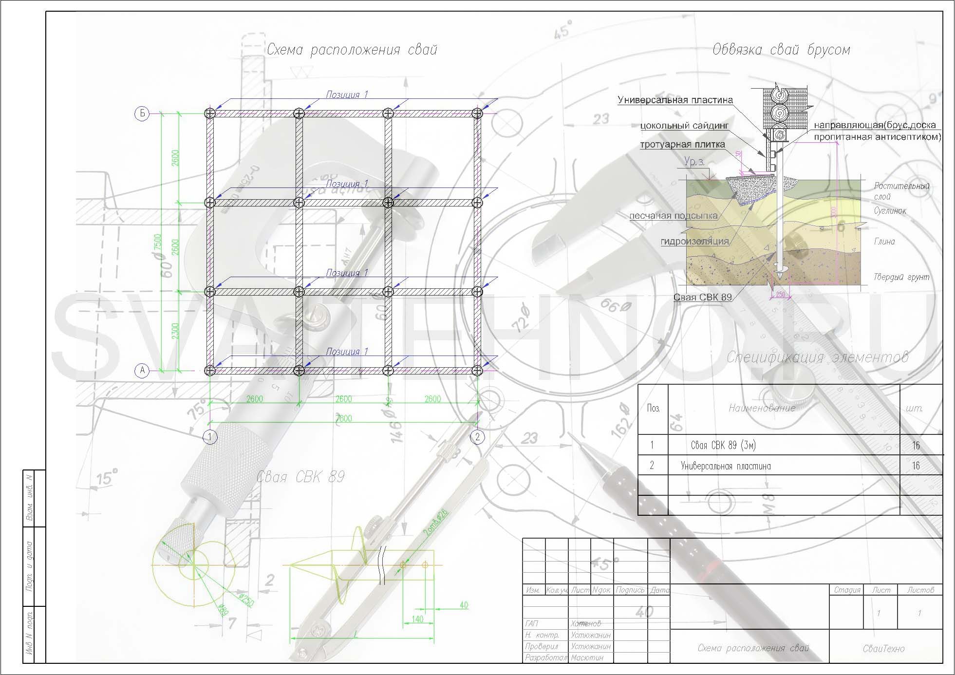 Схема расположения свай для строительства дома из СИП панелей