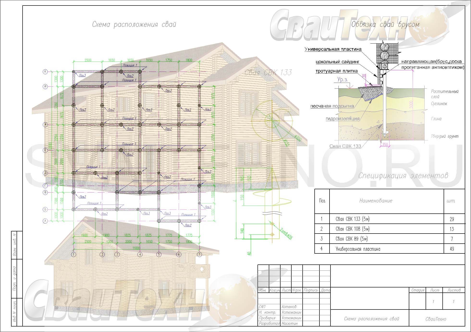 Схема расположения свай для строительства жилого дома из оцилиндрованного бревна