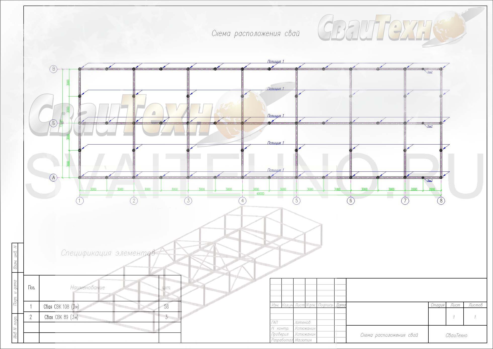 Схема расположения свай для строительства столовой из сэндвич панелей